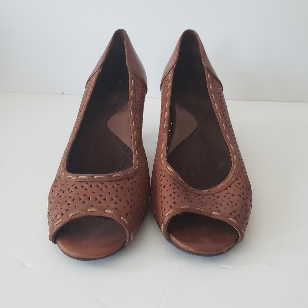 Aerosoles What's What Sz 8.5 M Brown Leather Peep